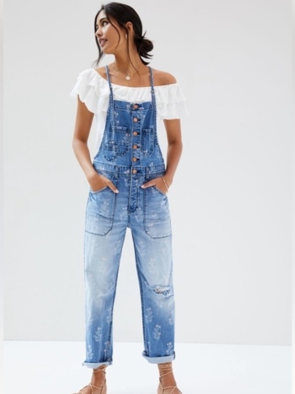 Pilcro Light Blue Denim Button-Front Overalls